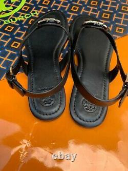 Tory Burch NIB Claire Bryce Flat Thong Sandals BLACK Leather Rare MANY SIZES