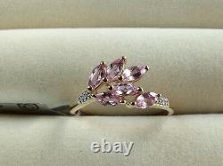 V Rare Imperial Pink Topaz & Diamond 10K Yellow Gold Ring Size R-S/9 RRP £285