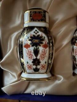 VERY RARE! Royal Crown Derby Old Imari Salt/pepper/- In Factory Package