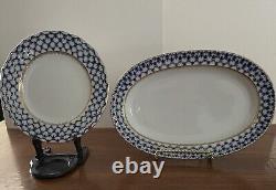 Vintage Imperial Lomonosov Cobalt Net 22K Gold Rare Platter And Dessert Plate