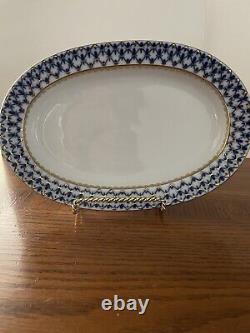 Vintage Imperial Lomonosov Cobalt Net 22K Gold Rare Platter And Dessert Plate