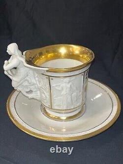 Vintage RPM Royal Porzellan Manufaktur Rare Porcelain Cup and Saucer w Figurine