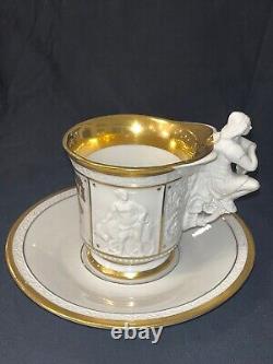 Vintage RPM Royal Porzellan Manufaktur Rare Porcelain Cup and Saucer w Figurine