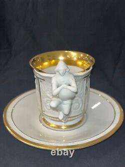 Vintage RPM Royal Porzellan Manufaktur Rare Porcelain Cup and Saucer w Figurine