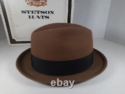 Vintage Royal Stetson Tobacco Brown Fedora Hat Men's 7.5 Brand New With Box RARE