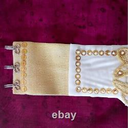 Women belt faux leather italian fashion rhinestone royal macrame gold white big
