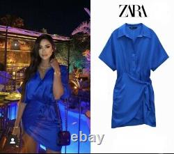 Zara Royal Blue Satin effect Wrap Mini Dress Bloggers Fave Rare! UK Small