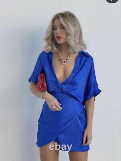 Zara Royal Blue Satin effect Wrap Mini Dress Bloggers Fave Rare! UK Small